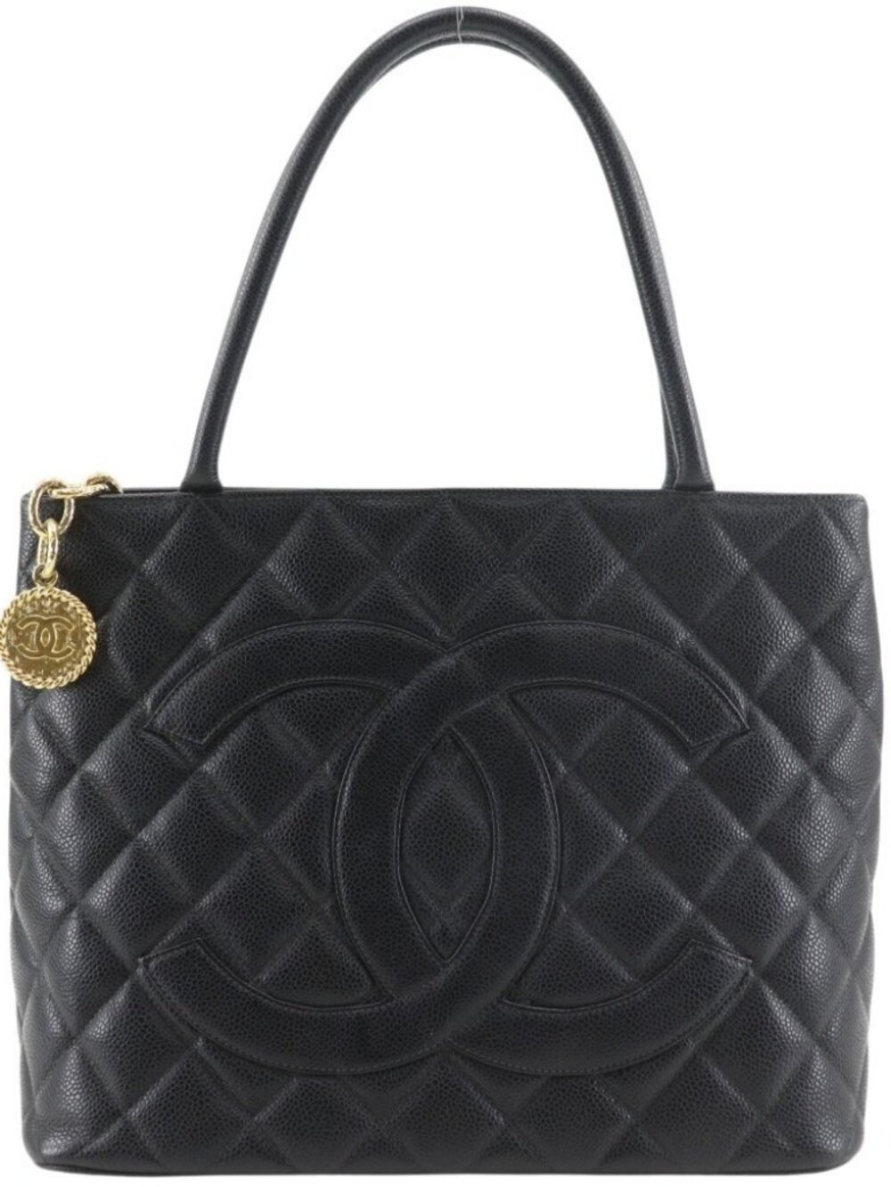 CHANEL Medallion Tote Tote Bag A01804 COCO Mark Matelasse black Caviar ski...